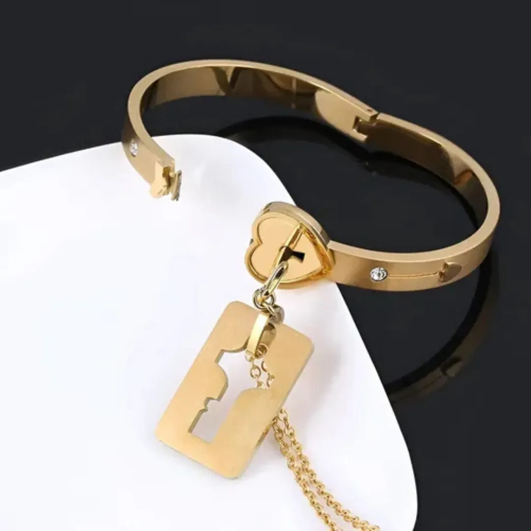 Pulsera + Collar Amor Candado +CAJA DE REGALO