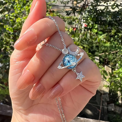 Collar Galaxia Azul Estrellas +CAJA DE REGALO