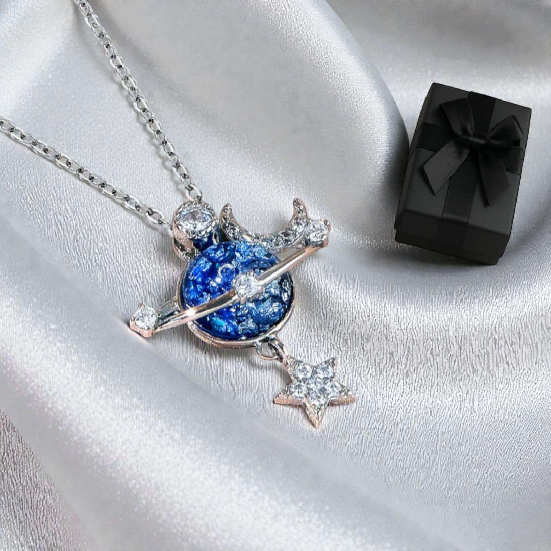 Collar Galaxia Azul Estrellas +CAJA DE REGALO