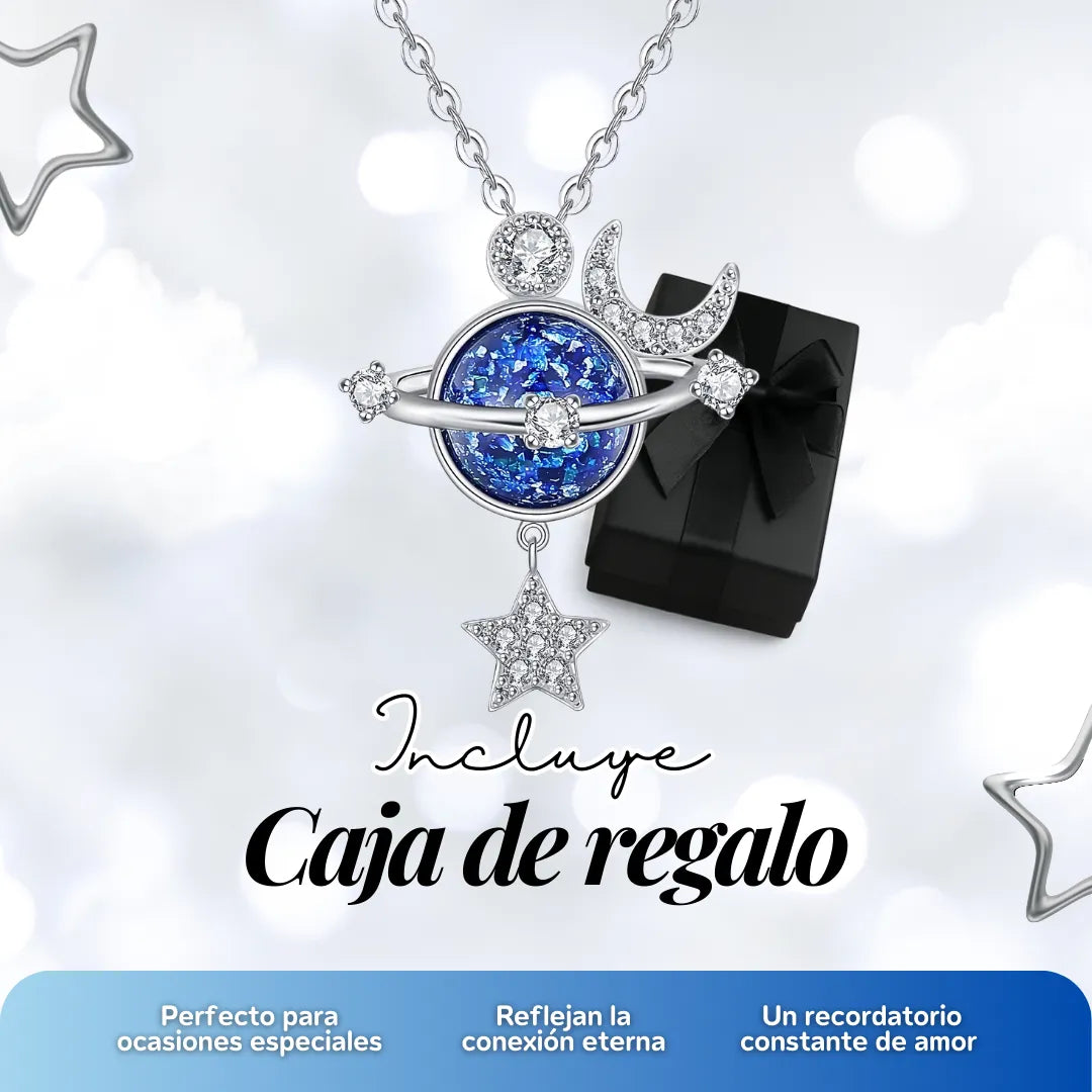 Collar Galaxia Azul Estrellas +CAJA DE REGALO