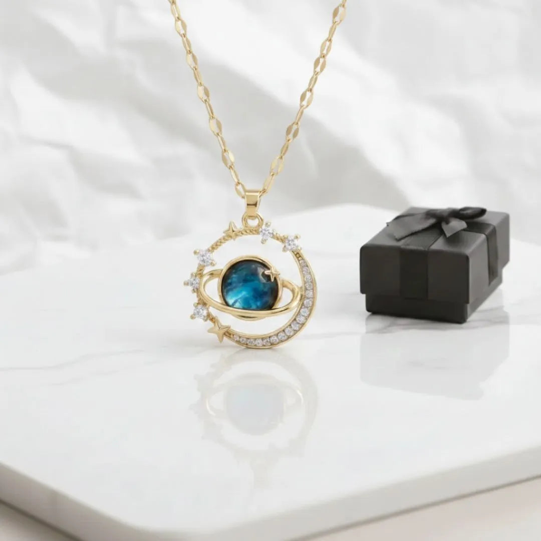 Collar Planeta Saturno Luna + CAJA DE REGALO