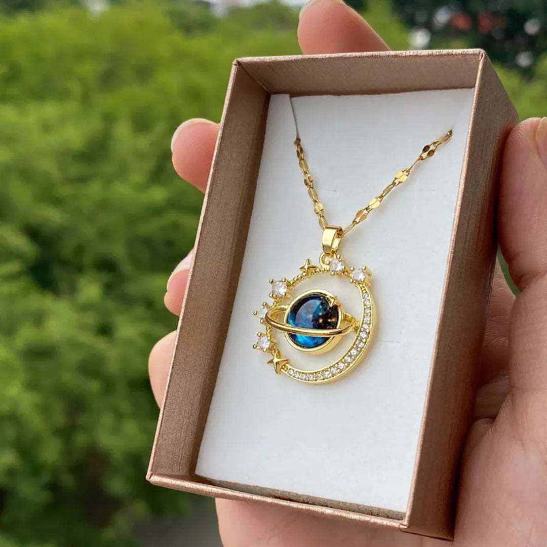 Collar Planeta Saturno Luna + CAJA DE REGALO